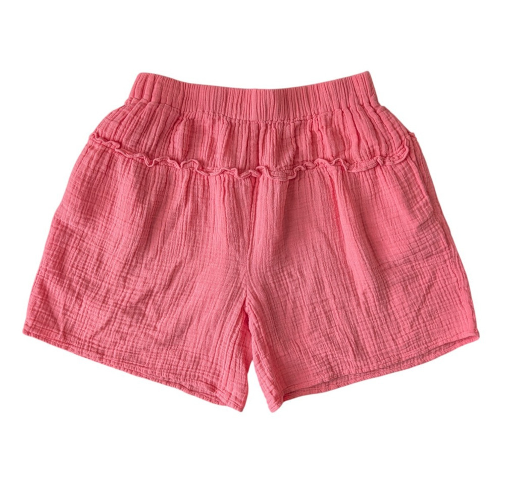 Anaak Pink Cotton Gauze Ruffle Loose Flowy Shorts Size 1 Elastic Waist Pockets